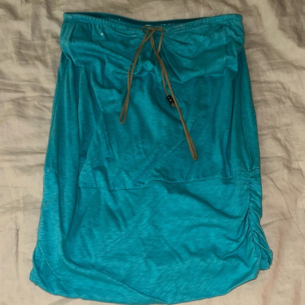 Strapless top by DKNYC.  Leather ties in front